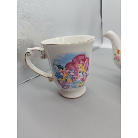 Disney Alice in Wonderland Cheshire Cat Ceramic 4 Piece Tea Set Cups Pot Vintage - Picture 2 of 16